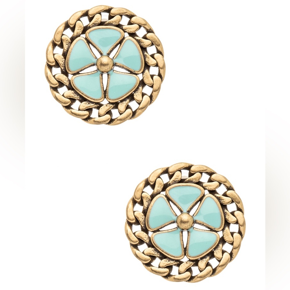 14K Gold and White Chain-Link Statement Earrings